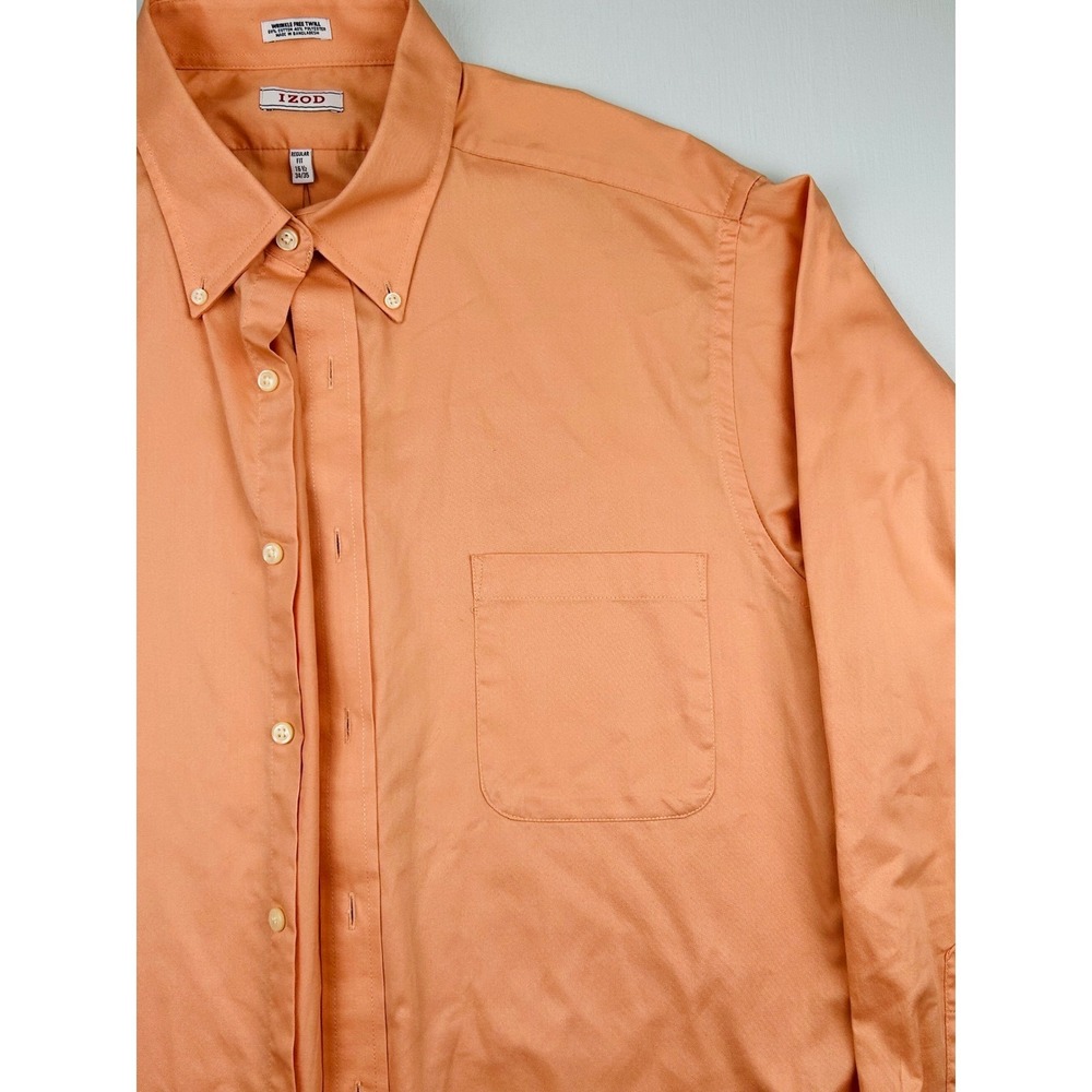 IZOD Mens Peach Orange Wrinkle Free Twill Dress Shirt Regular Fit 16.5 34/35